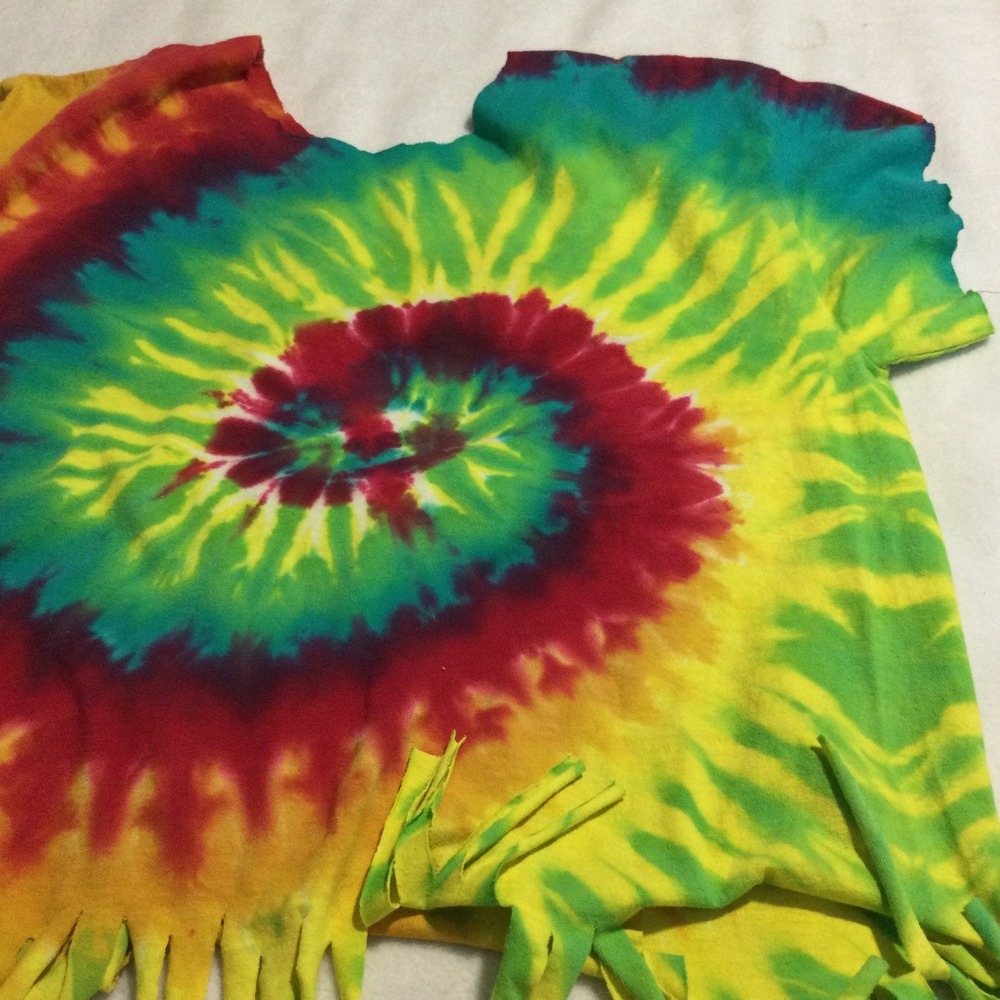 San Francisco Tie Dye Fringe Crop Top Rainbow Spiral Festival Shirt Mens XL - Picture 5 of 6